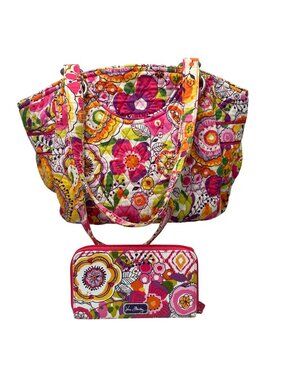 Vera Bradley Mandy Tote With Wallet Retired Clementine Floral Quilted Cotton